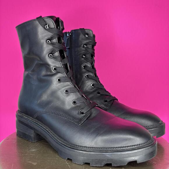 Dolce Vita Clear Lottie Black Leather Lace-Up Combat Boot Sz 7.5
